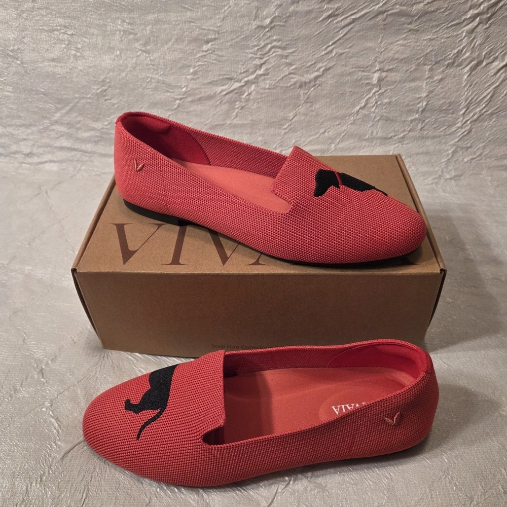 VIVAIA Audrey Multi Coral Dachshund Dog Knit Flats Loafers EU 38.5 US 7.5 - Picture 7 of 12